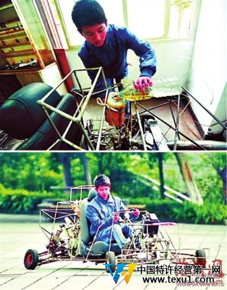 王偉正在試駕他自制的汽車