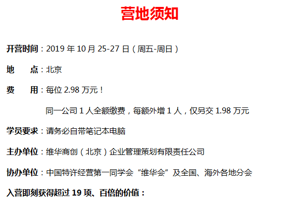 中國頂級獨家第1910季:中國特許&連鎖特訓營